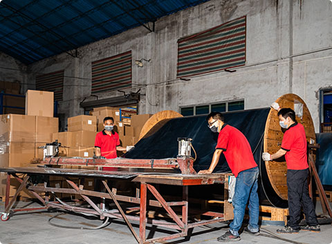 technicans are inspecting the quality of arylic solid surface sheet