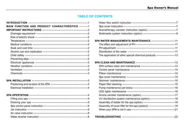 Spas owner manual